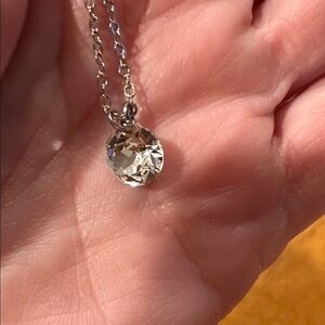 Solitaire Diamond Silver Pendant Necklace. Costume.